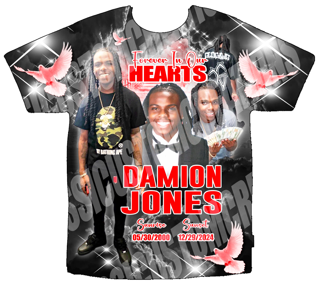 Damion “Glo” Jones 3D Memorial 
Shirts Front Only