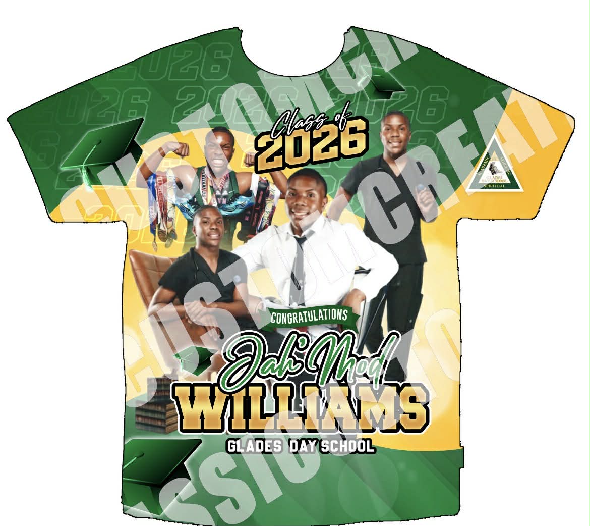 Jah’Mod Williams Graduation 3D Shirts Front Only