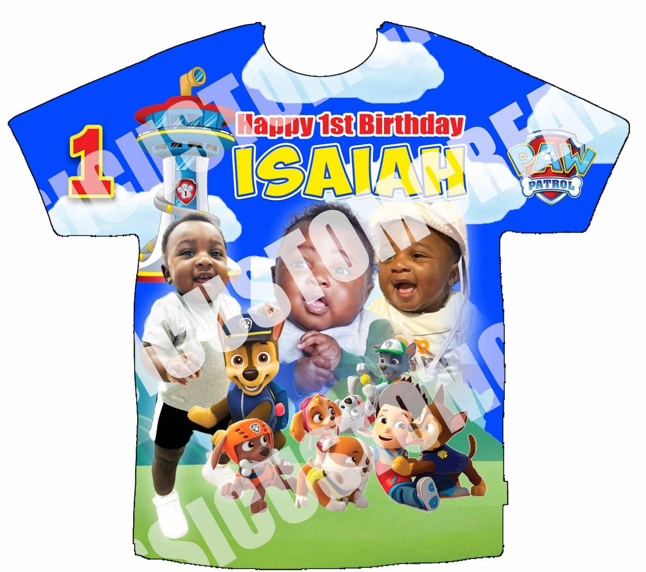 Isaiah’s Paw Patrol 3D Birthday Shirt Front Only