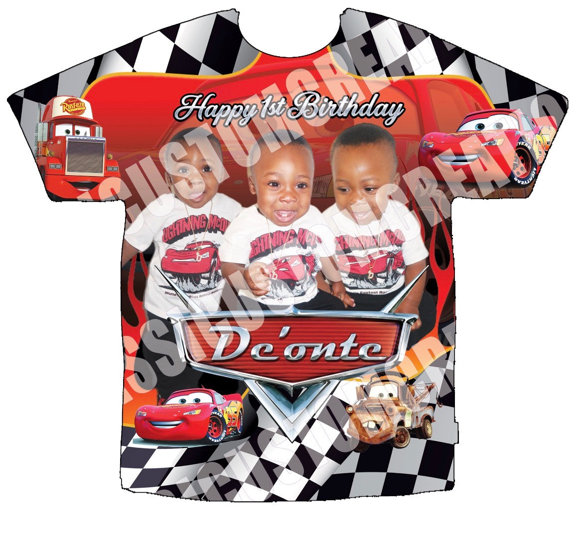 De’onte’s Cars Lightning McQueen 3D Birthday Shirts Front Only