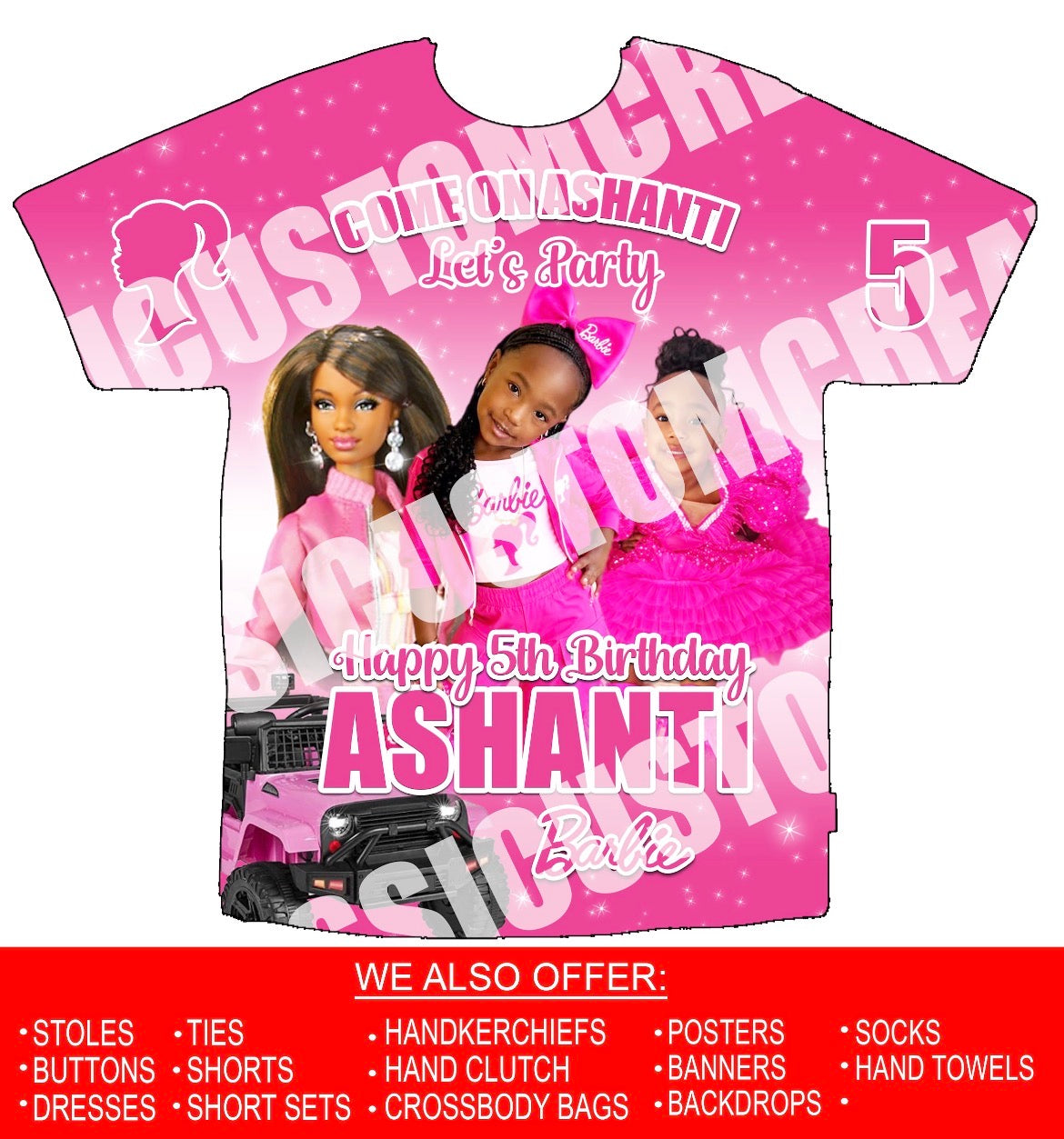 Ashanti 5th Barbie Birthday 3D Shirts Front Only