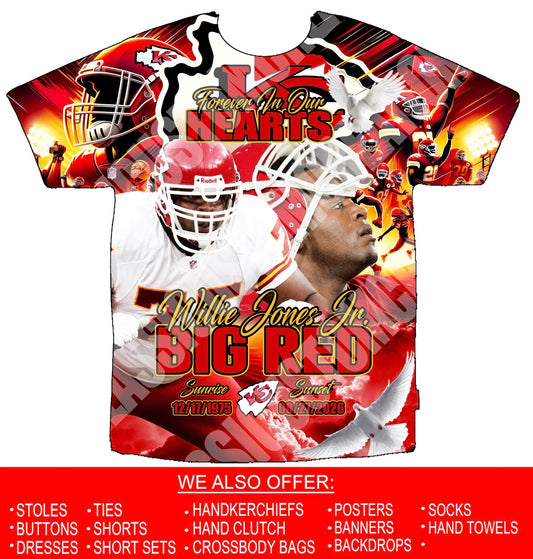Willie “Big Red” Jones 3D Memorial Shirts Front Only