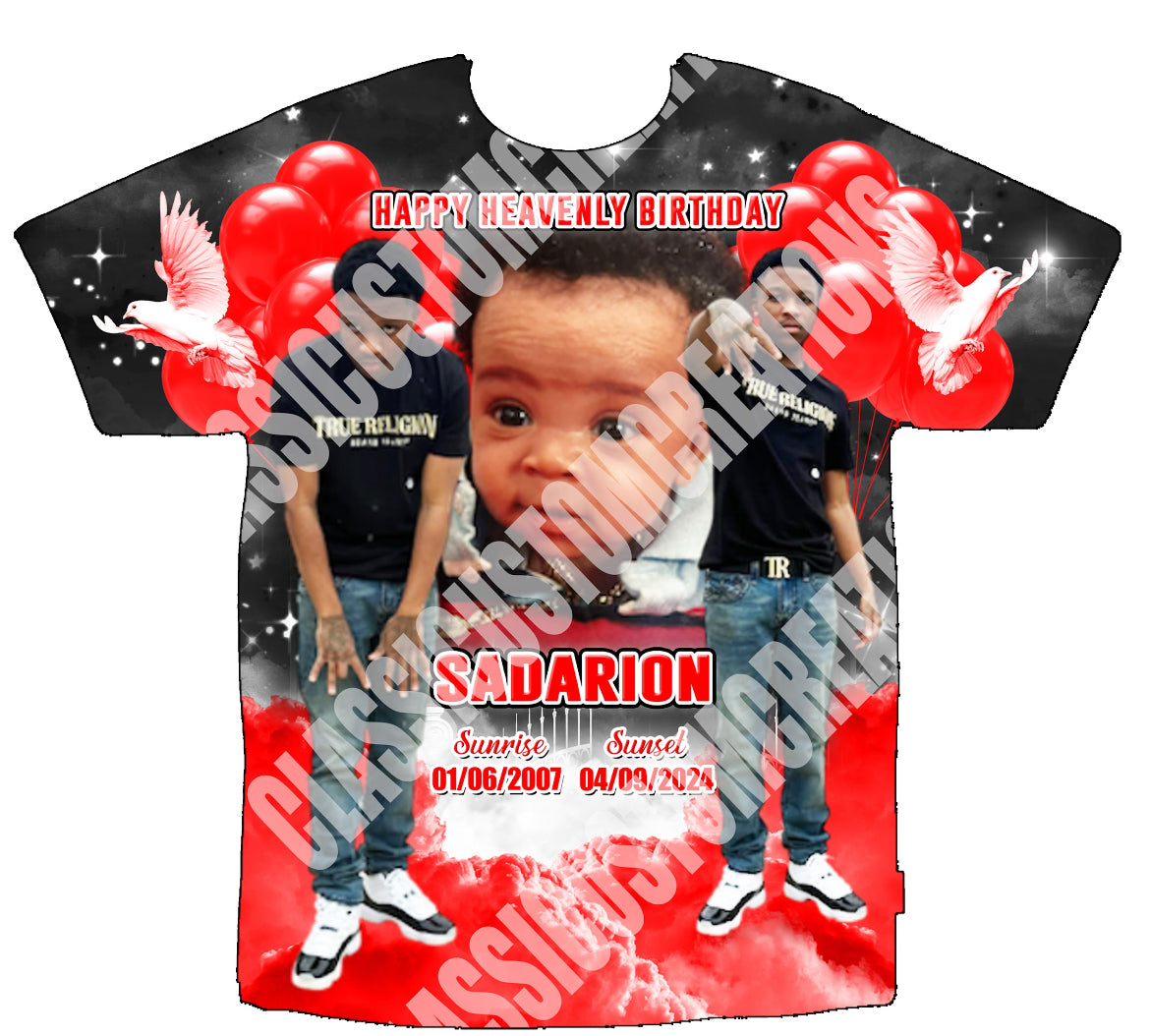 Sadarion (Red & Black) Happy Heavenly Birthday 3D Shirts Front Only