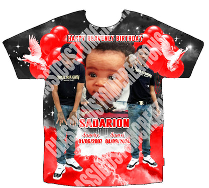 Sadarion (Red & Black) Happy Heavenly Birthday 3D Shirts Front Only