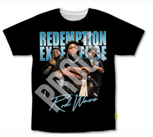 Rod Wave Redemption Experience (Blue Font) Black Graphic T-Shirt