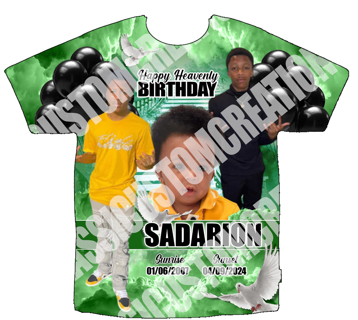 Sadarion (Green & Black) Happy Heavenly Birthday 3D Shirts Front Only