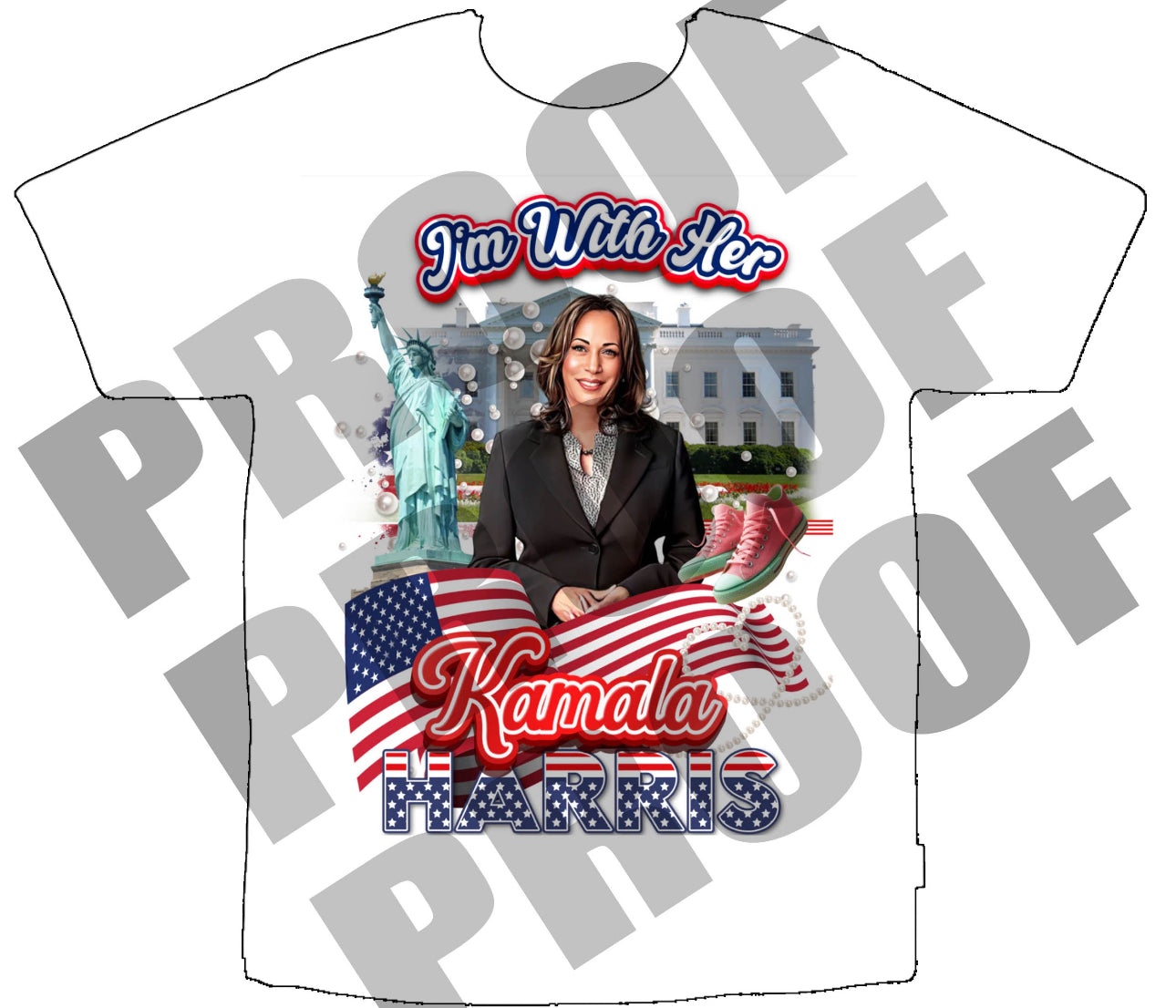 I’m With Her Kamala White Polyester T-Shirt Front Only