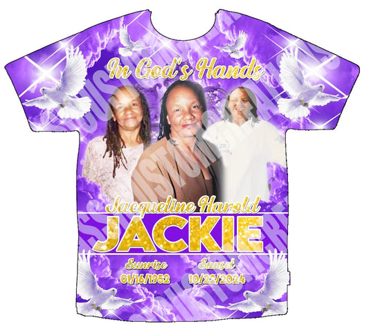 Jacqueline “Jackie” Harold Memorial 3D
Shirts Front Only