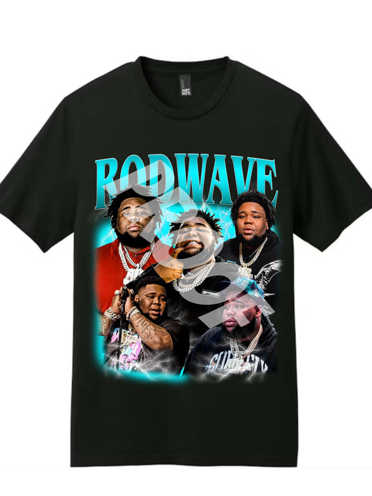 Rod Wave Redemption (Teal ) Black Graphic T-Shirt Front Only