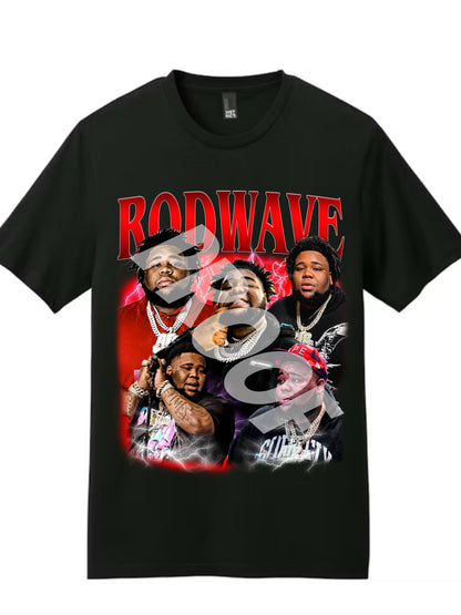 Rod Wave Redemption (Red ) Black Graphic T-Shirt Front Only