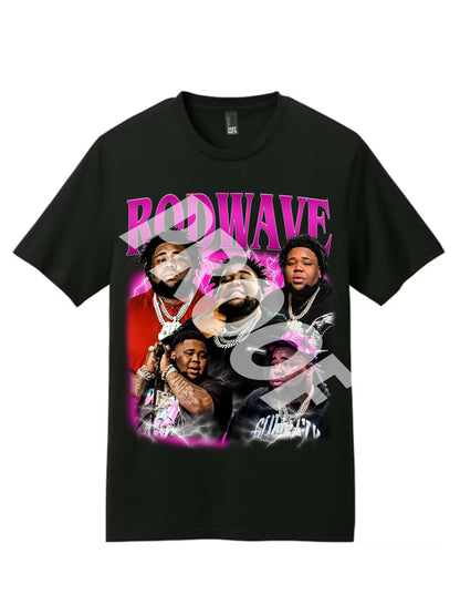 Rod Wave Redemption (Pink ) Black Graphic T-Shirt Front Only